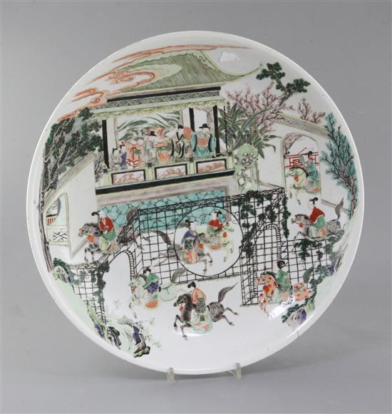 A Chinese famille verte dish, late 19th century, diameter 41cm